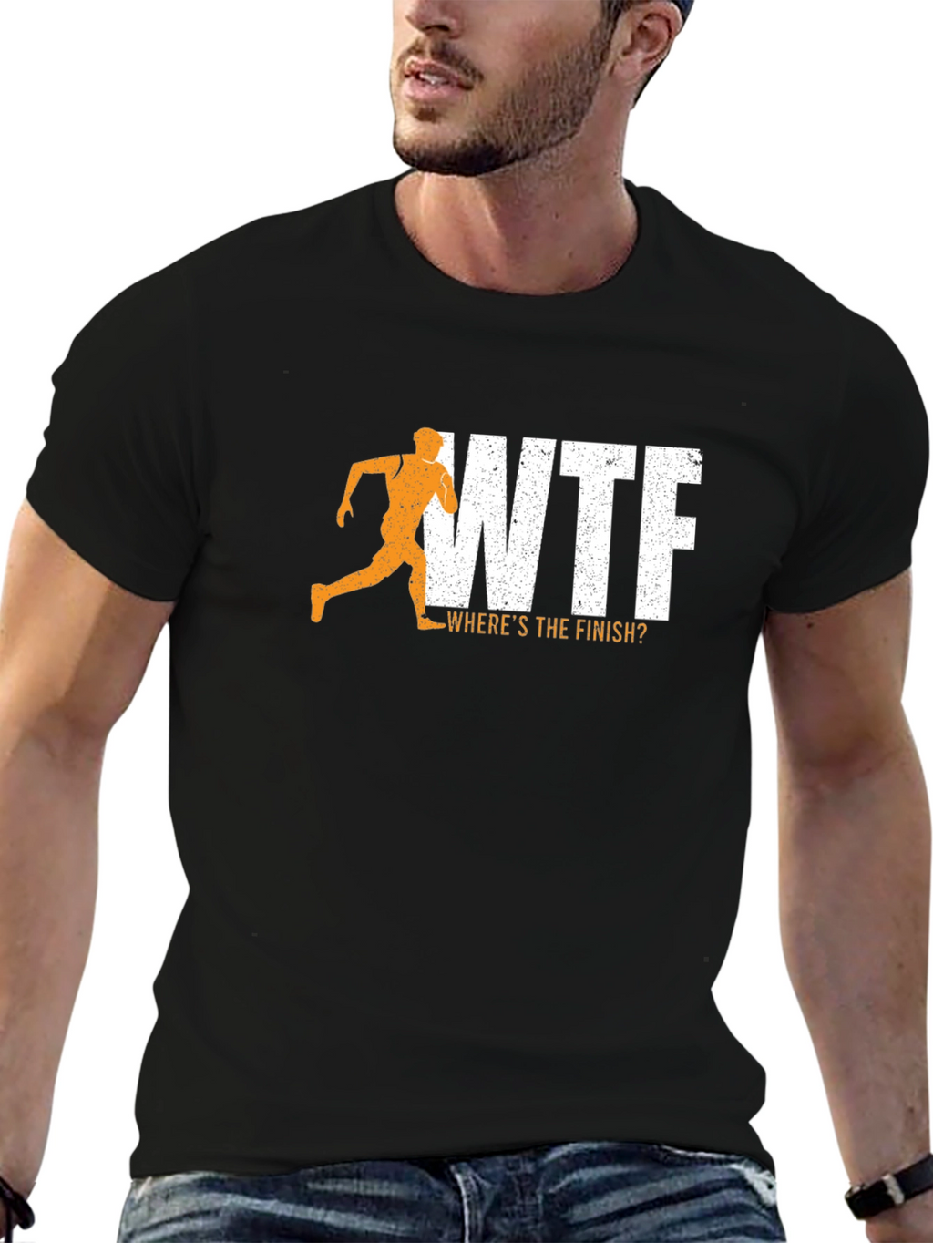 WTF Wheres The Finish? Mens Black Graphic Tee