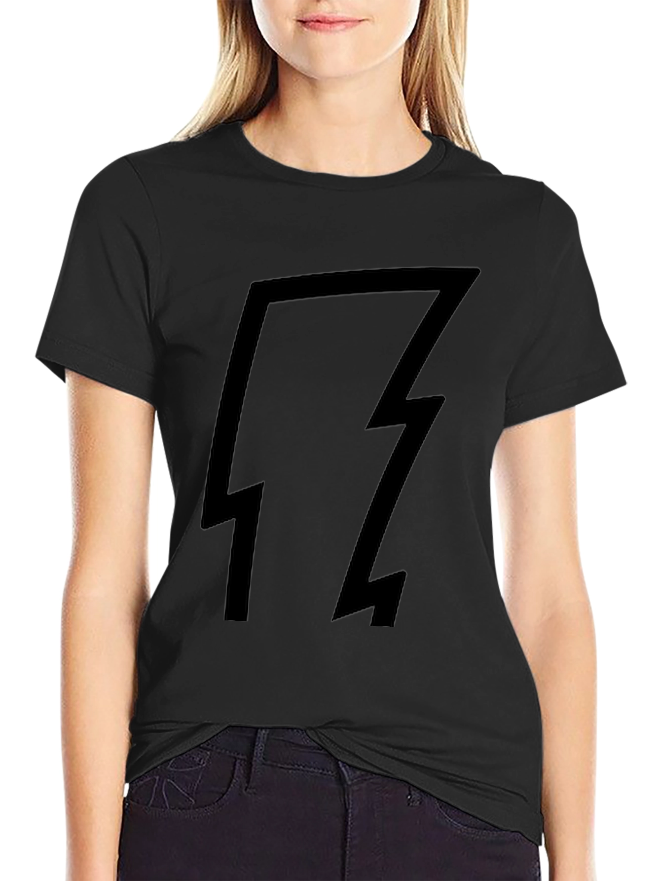 Black T-Shirt with Lightning Bolt Design