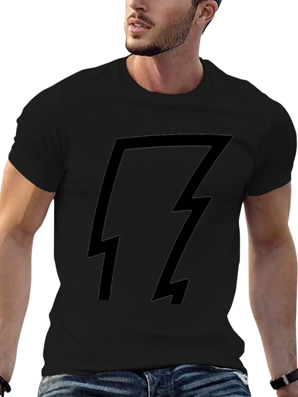 Black T-Shirt with Lightning Bolt Design