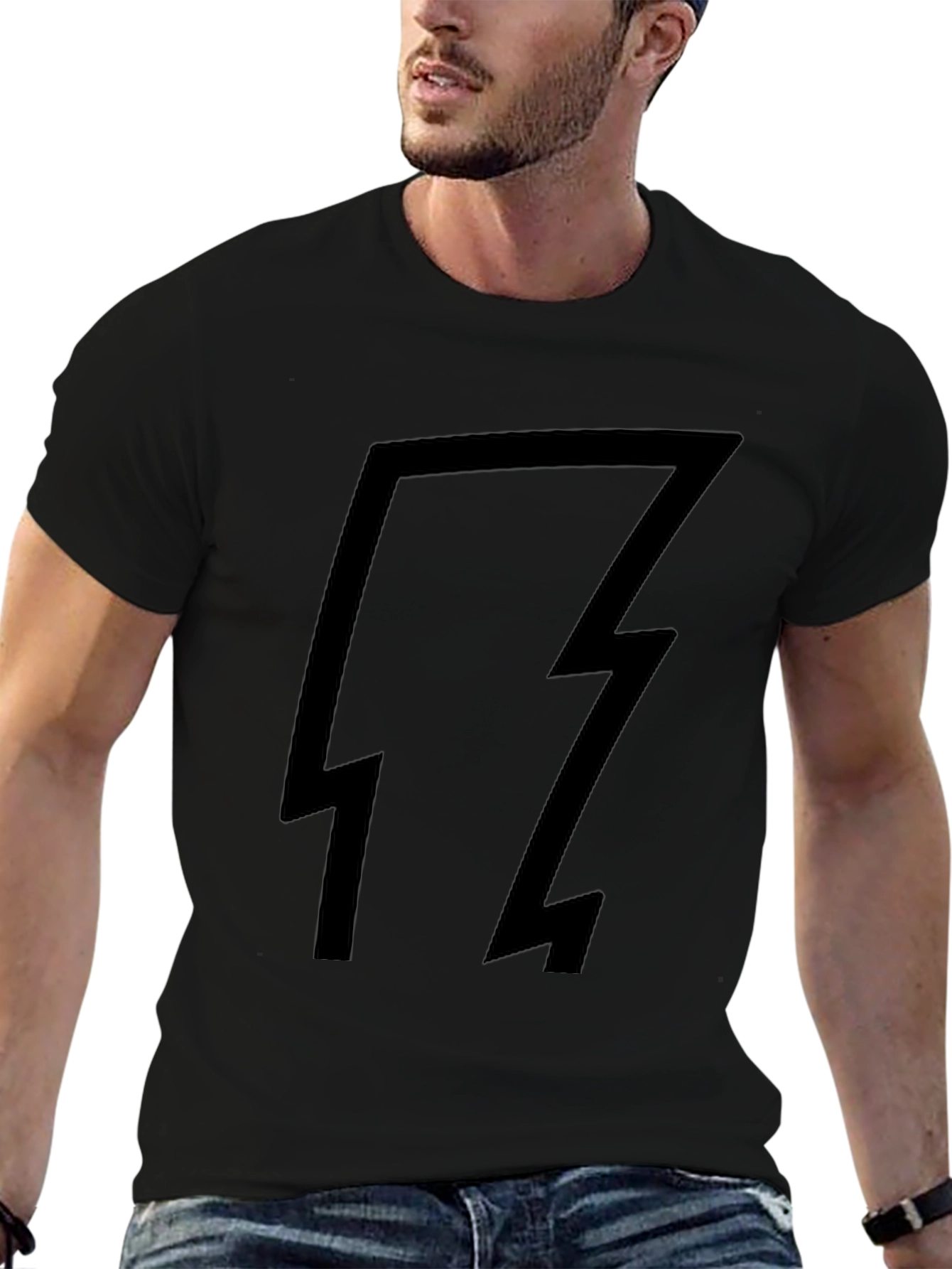 Black T-Shirt with Lightning Bolt Design