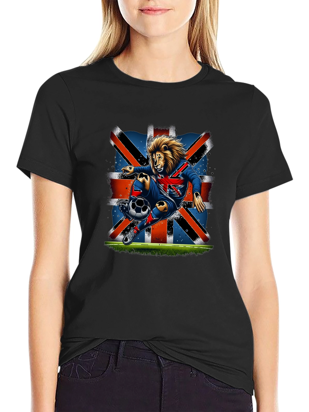 Lion Soccer UK Flag Graphic T-Shirt