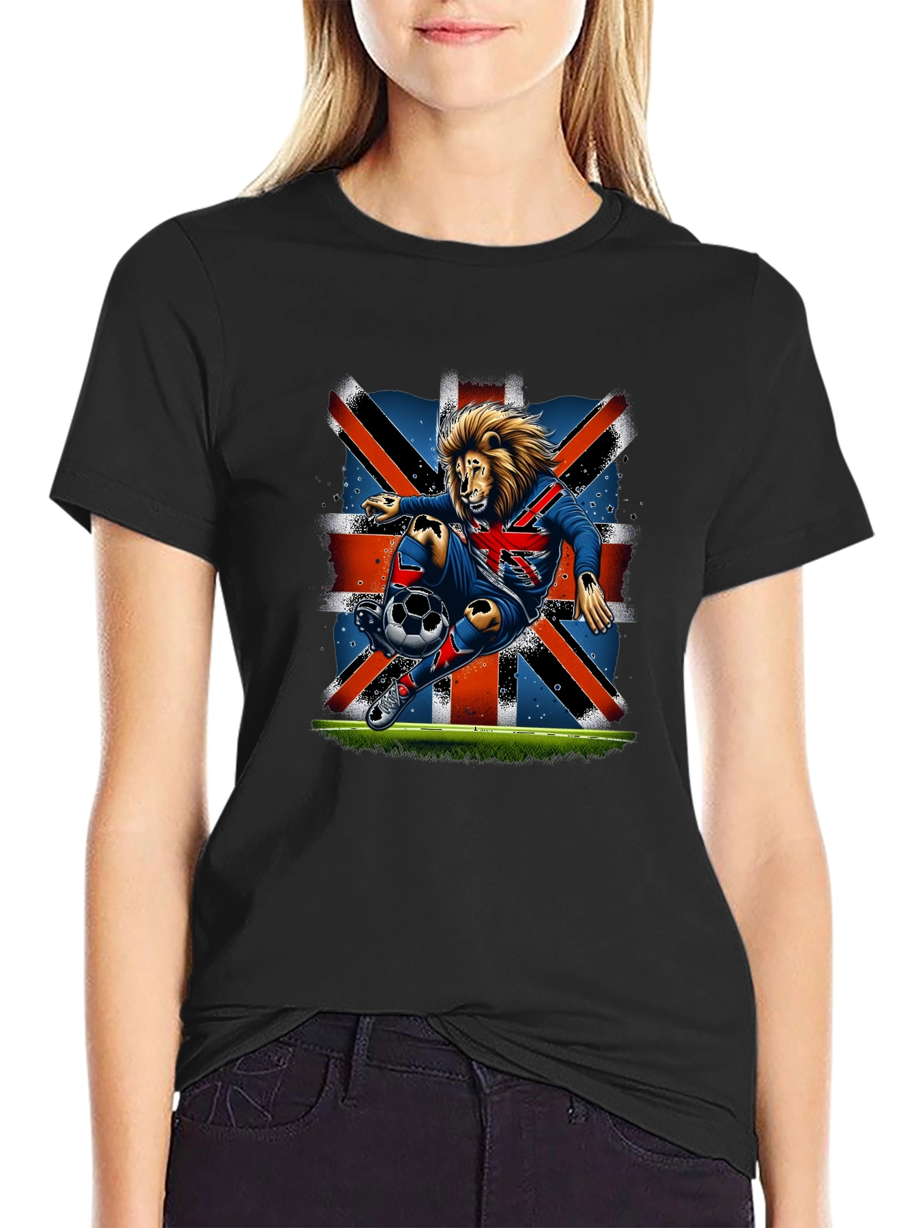 Lion Soccer UK Flag Graphic T-Shirt