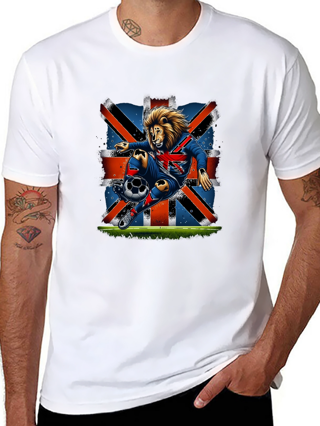 Lion Soccer UK Flag Graphic T-Shirt