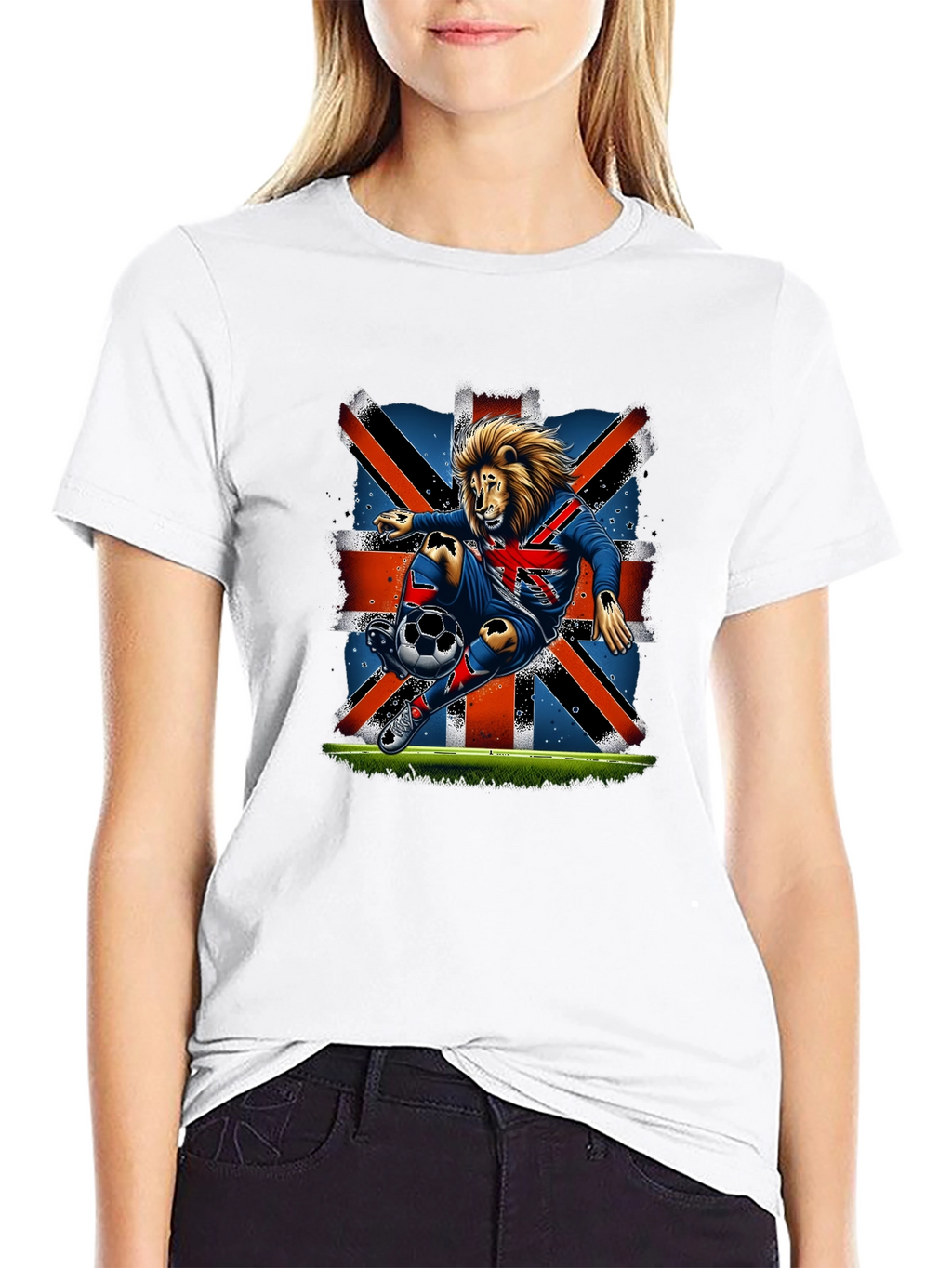 Lion Soccer UK Flag Graphic T-Shirt