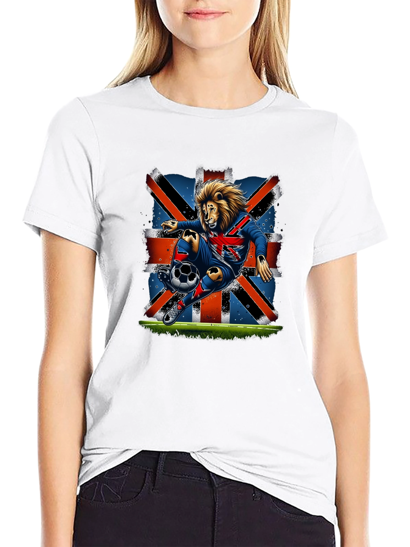 Lion Soccer UK Flag Graphic T-Shirt