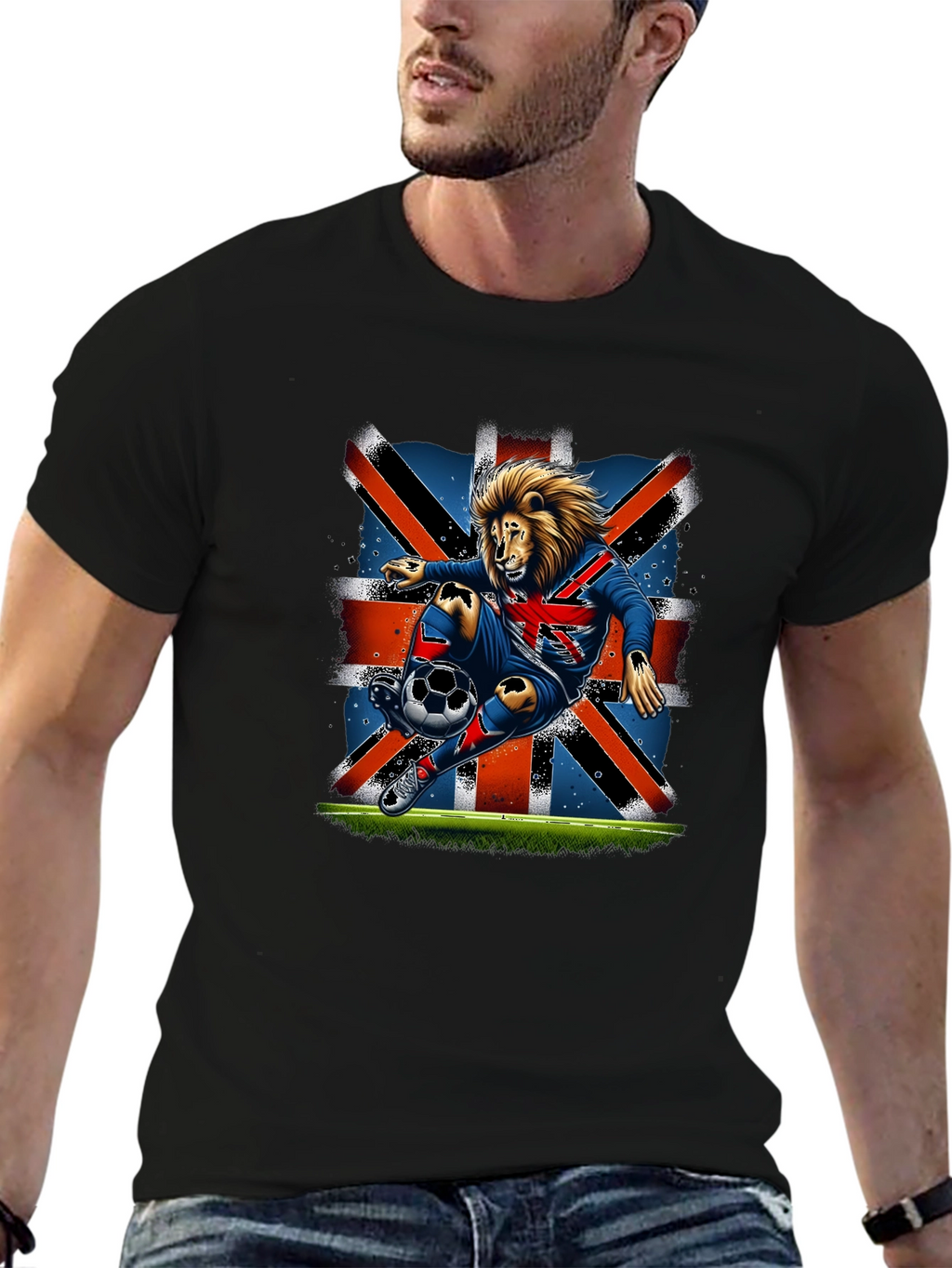 Lion Soccer UK Flag Graphic T-Shirt