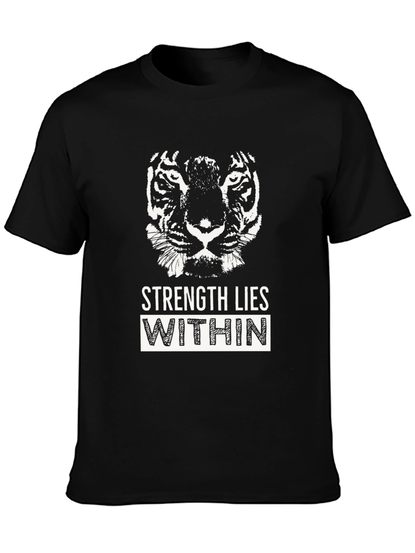 Strength Within Black Graphic Tee - Tiger Design