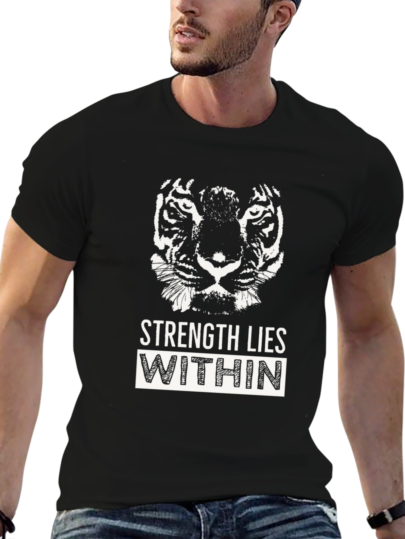 Strength Within Black Graphic Tee - Tiger Design