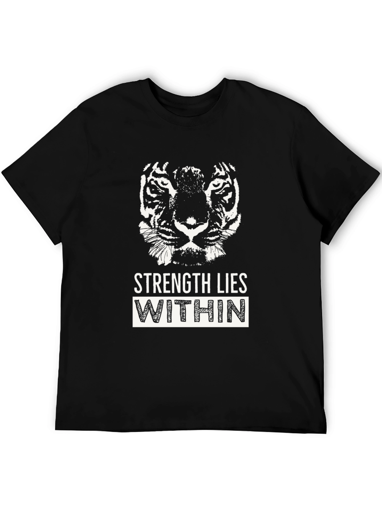 Strength Within Black Graphic Tee - Tiger Design