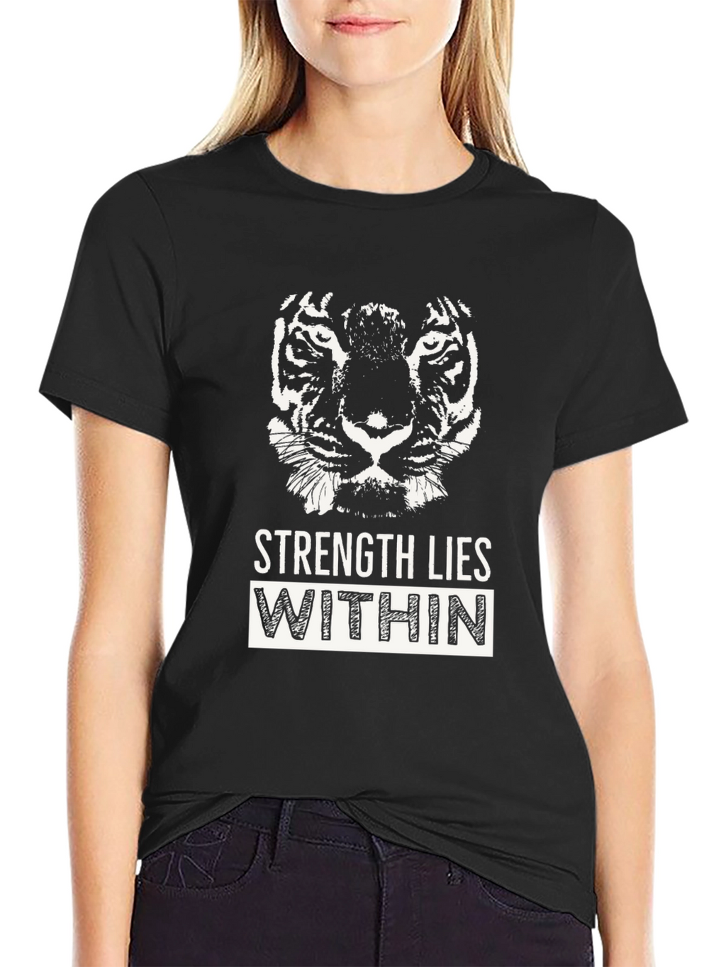 Strength Within Black Graphic Tee - Tiger Design