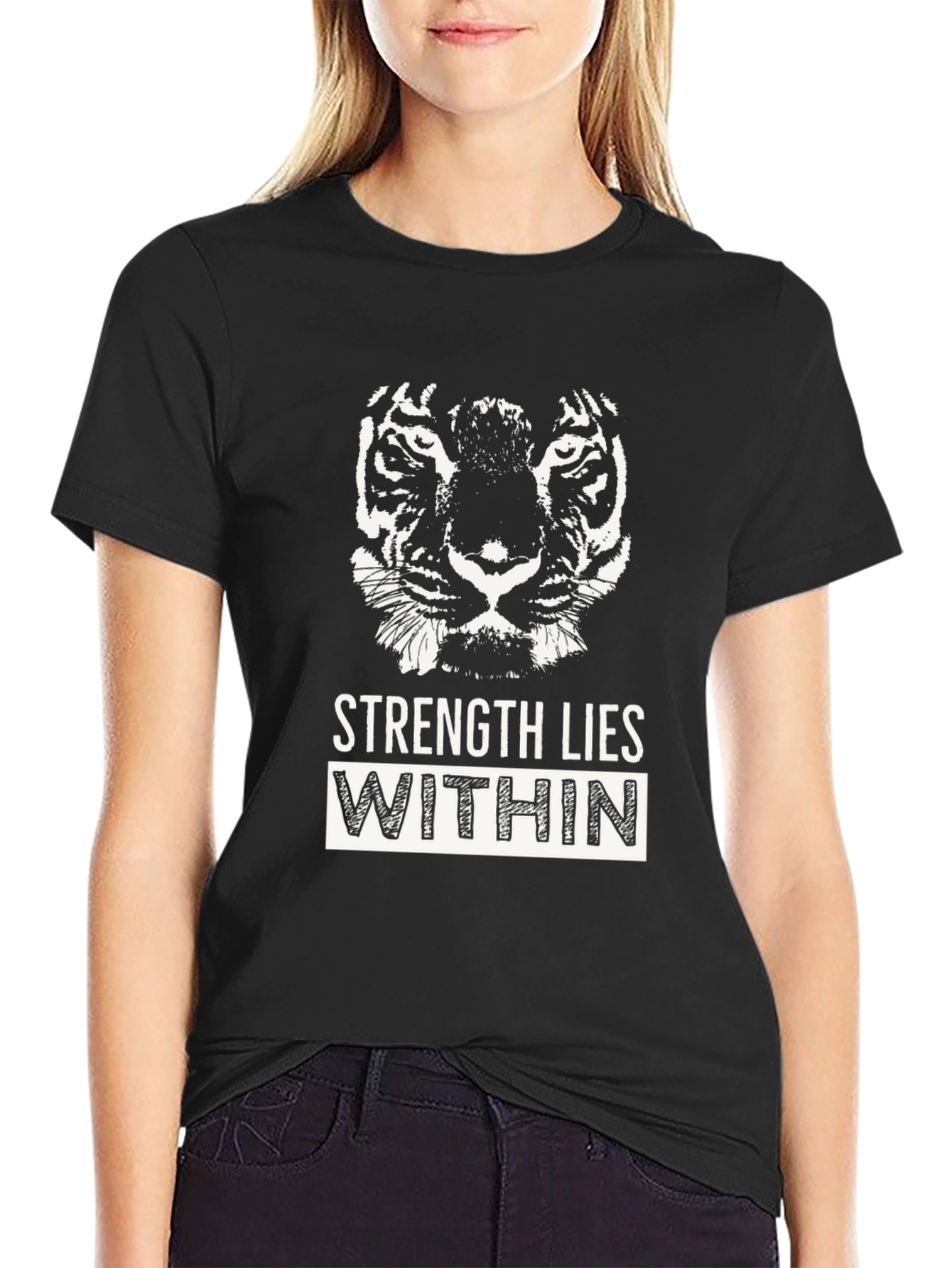Strength Within Black Graphic Tee - Tiger Design