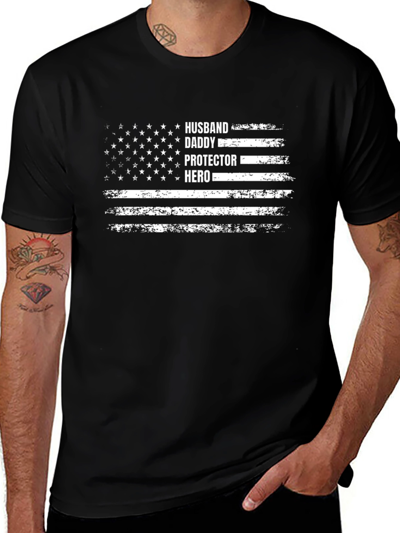 Husband Daddy Hero Flag Graphic T-Shirt