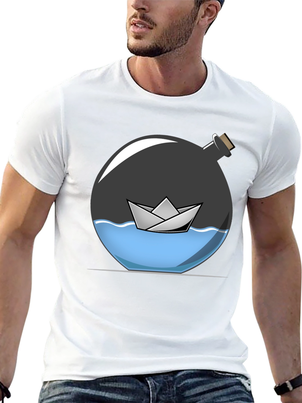 Paper Boat in a Bottle Graphic Tee
