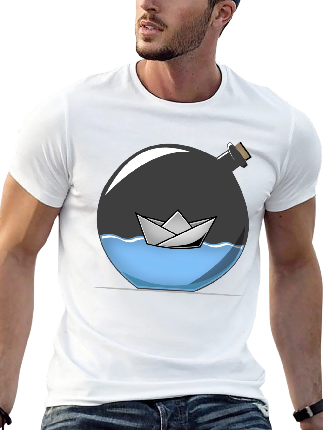 Paper Boat in a Bottle Graphic Tee