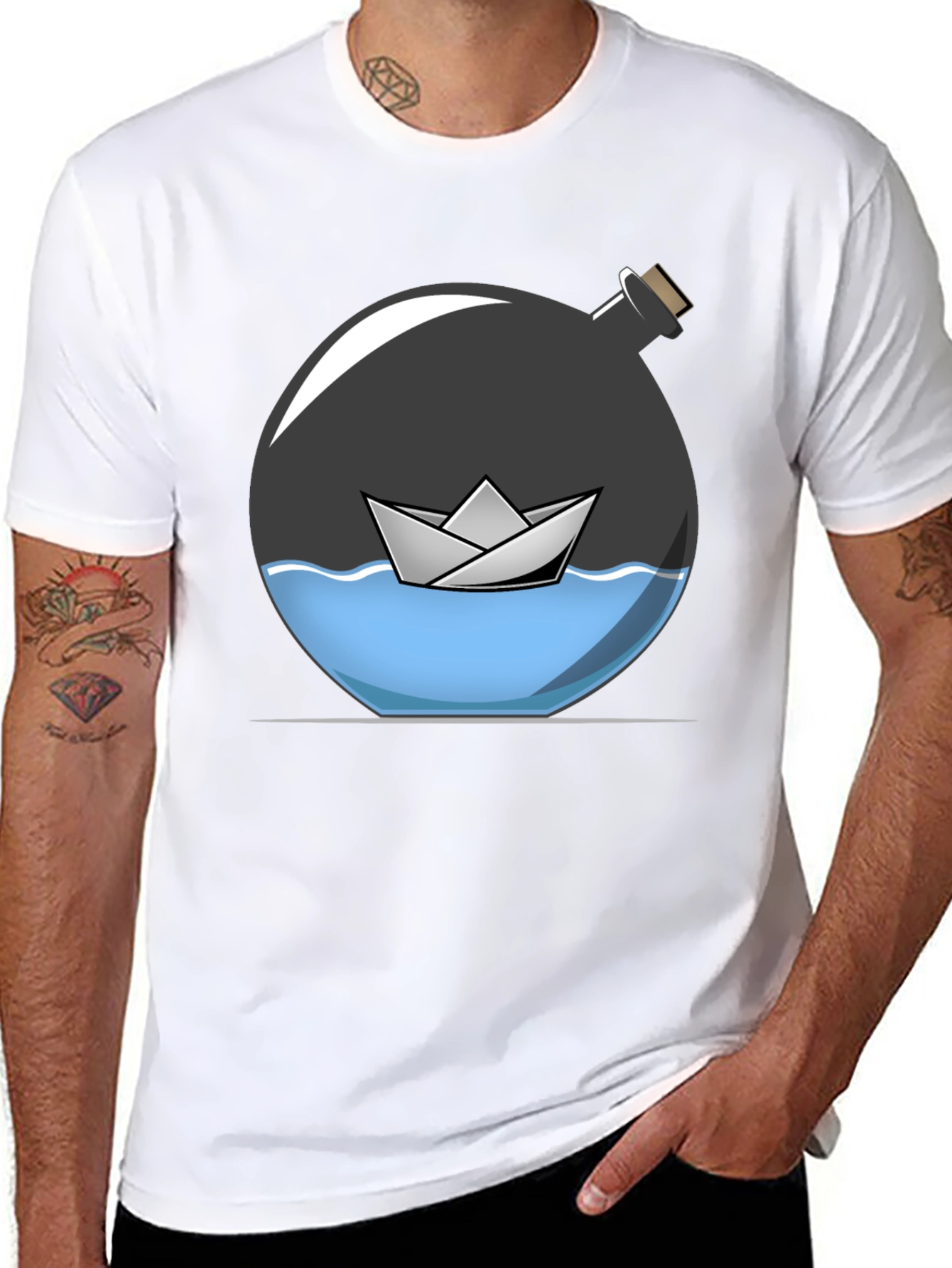 Paper Boat in a Bottle Graphic Tee