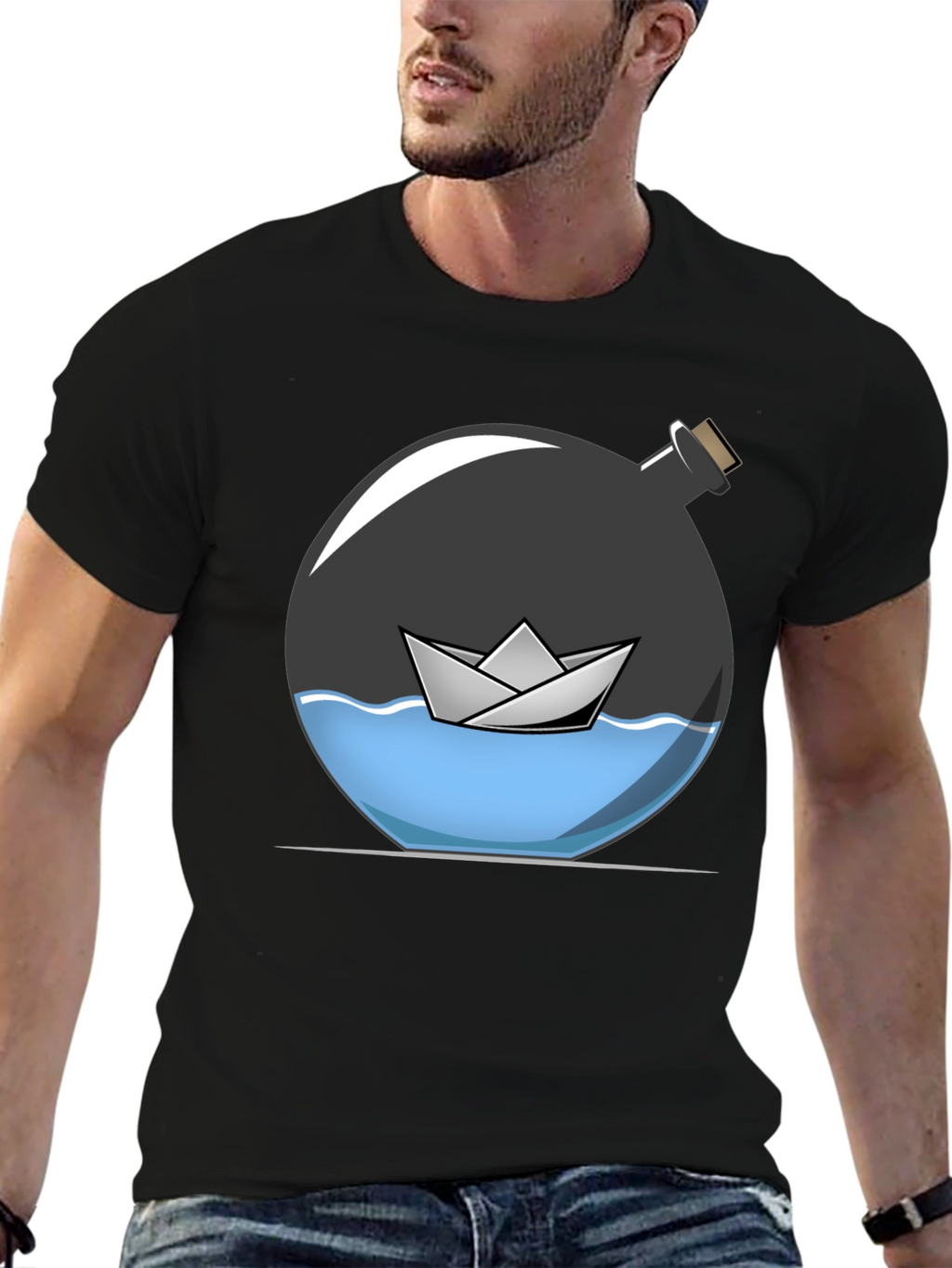 Paper Boat in a Bottle Graphic Tee