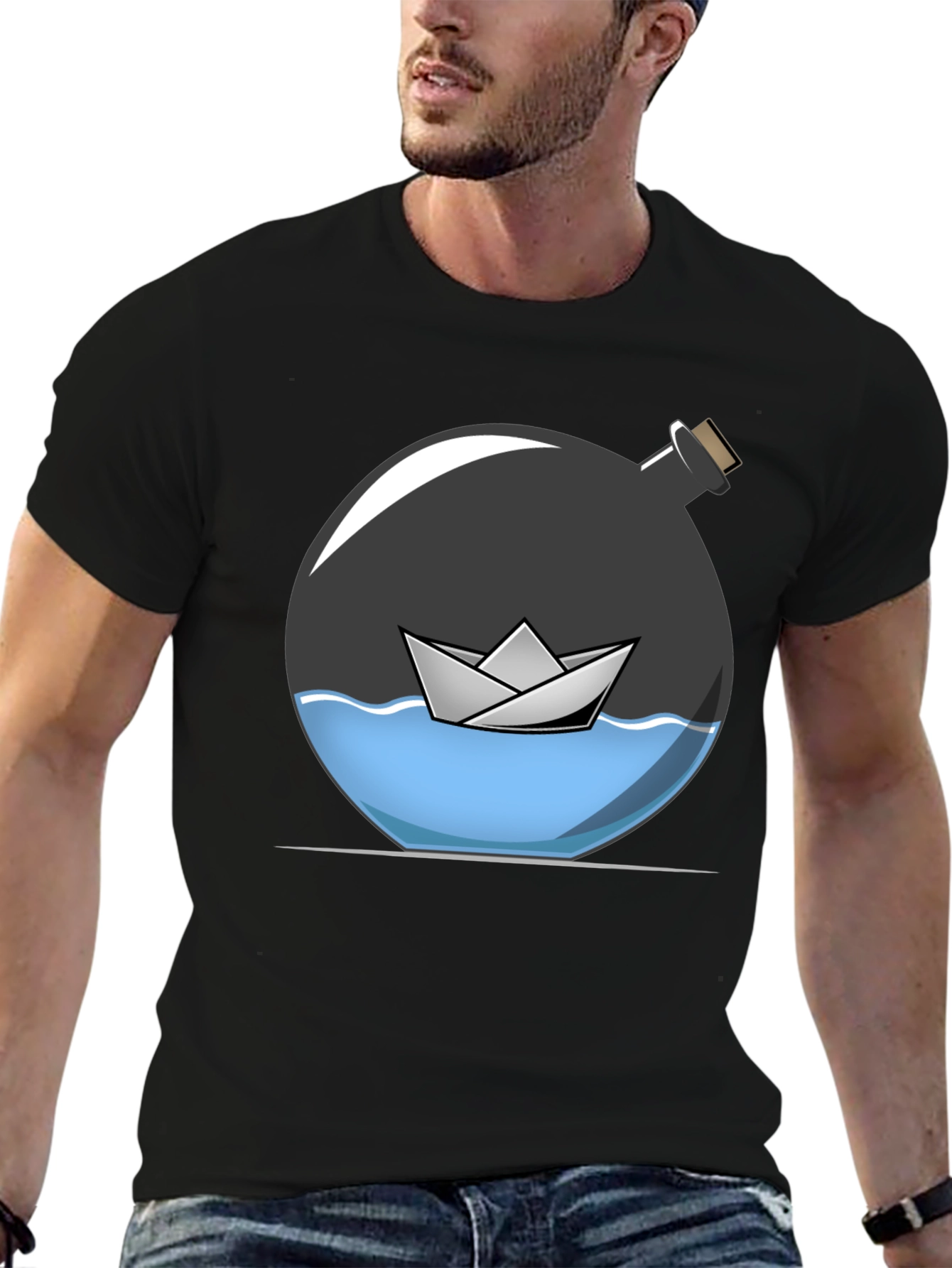Paper Boat in a Bottle Graphic Tee