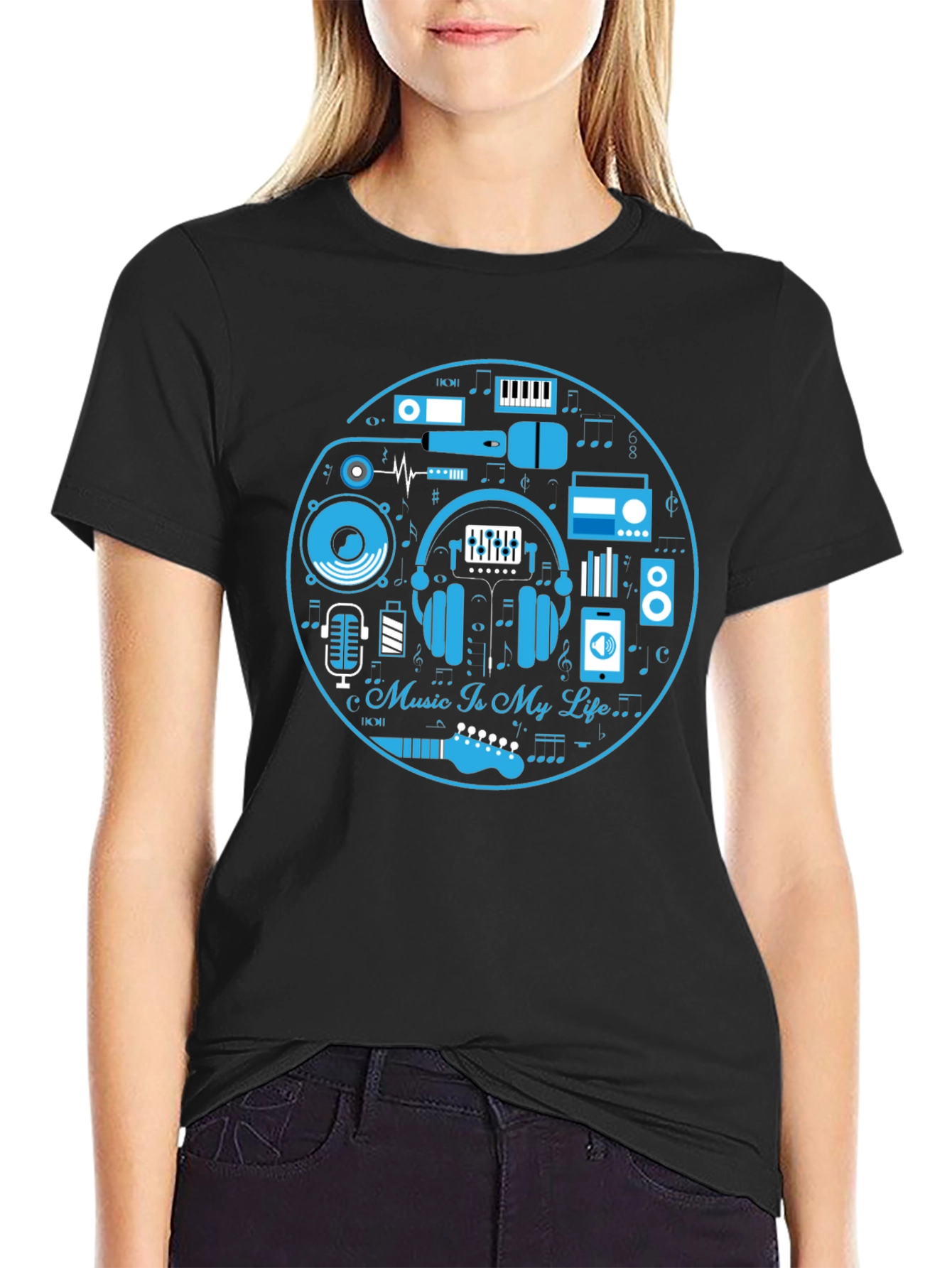Music Is My Life Black Graphic Tee