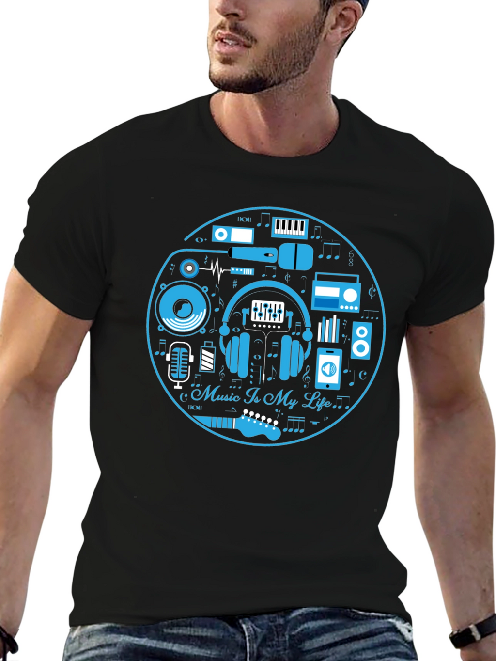 Music Is My Life Black Graphic Tee