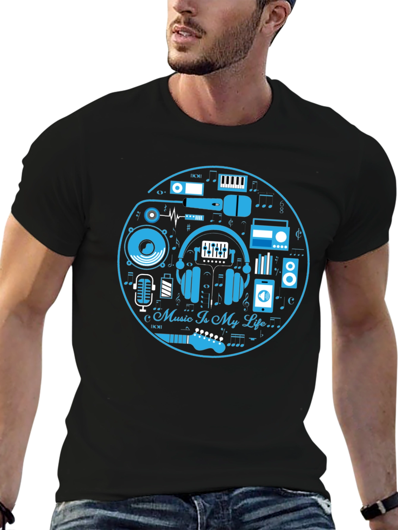 Music Is My Life Black Graphic Tee