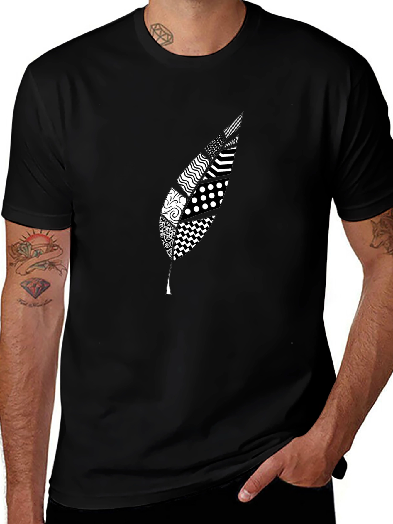 Stylish Feather Graphic Black T-Shirt