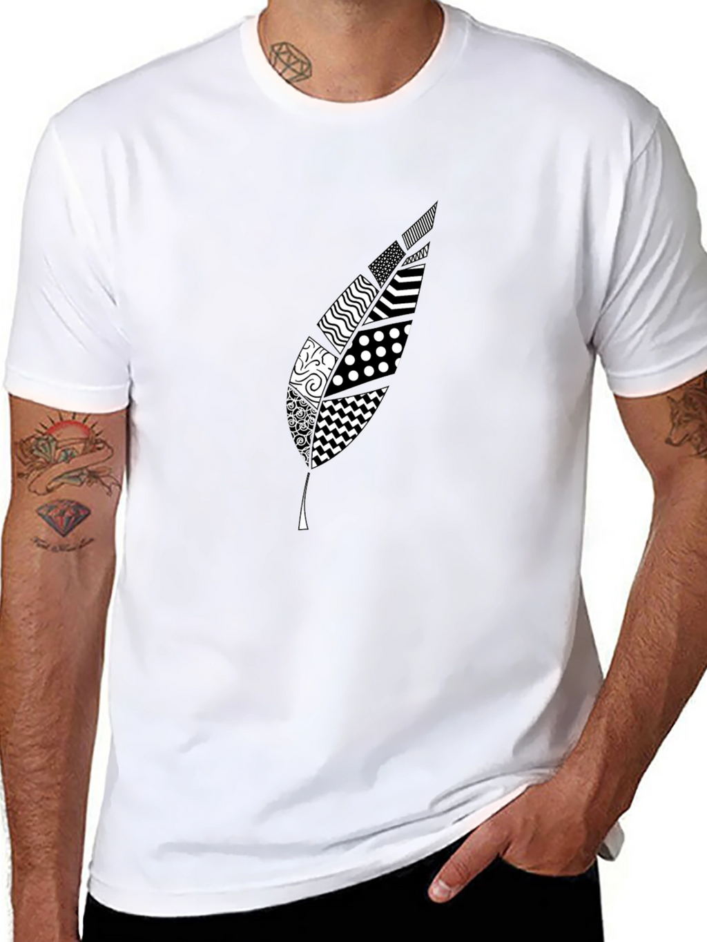 Stylish Feather Graphic Black T-Shirt