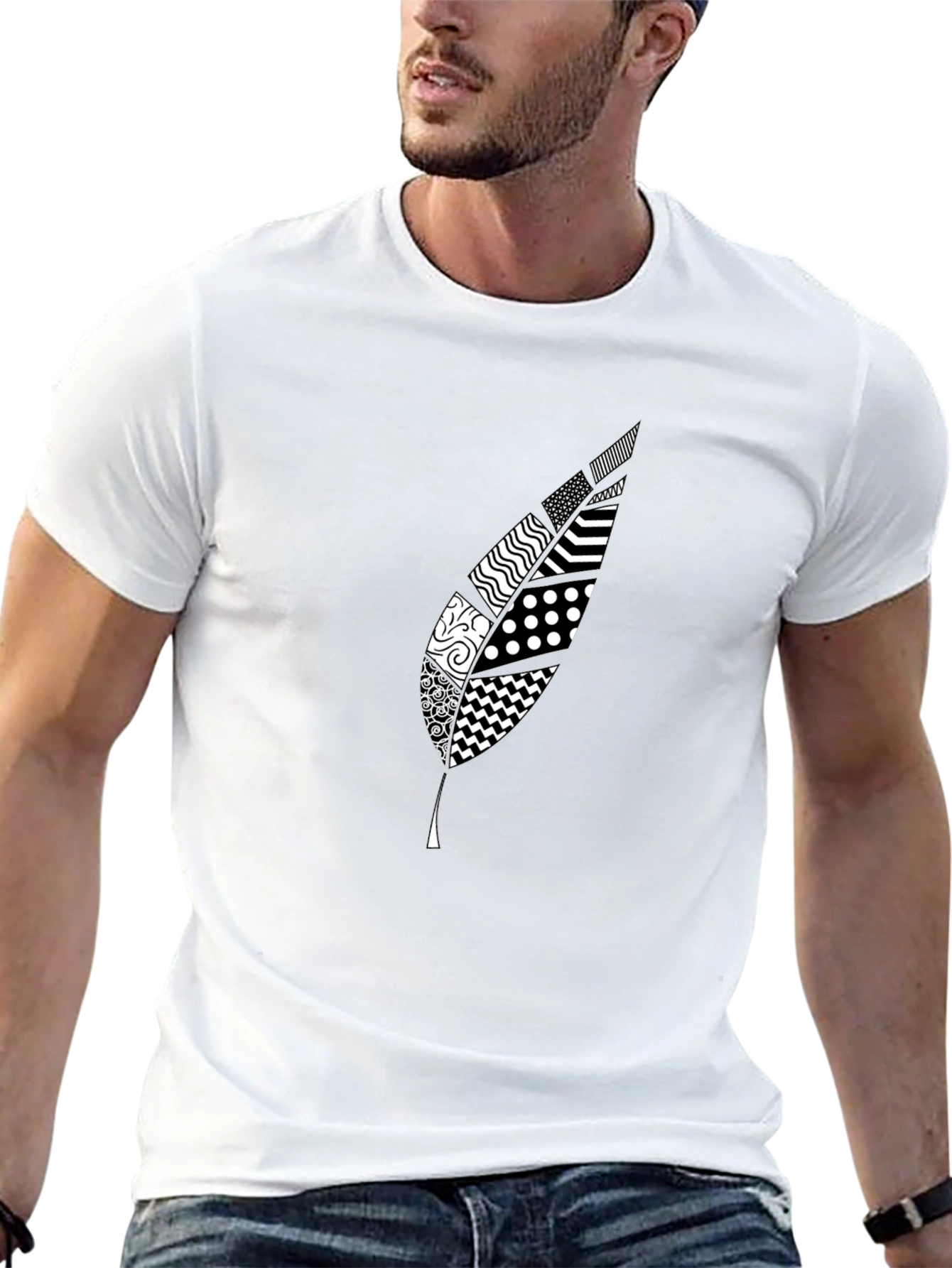Stylish Feather Graphic Black T-Shirt