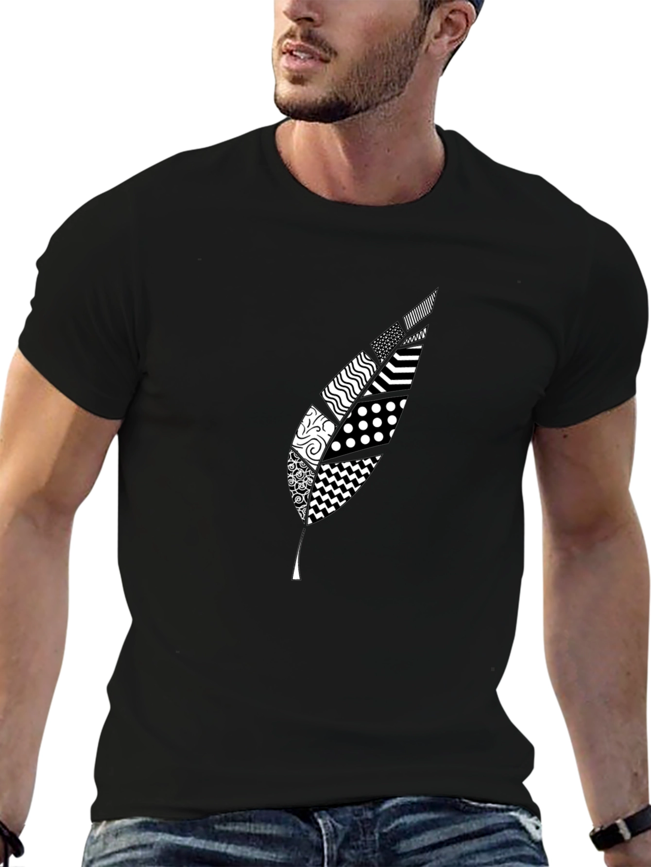 Stylish Feather Graphic Black T-Shirt