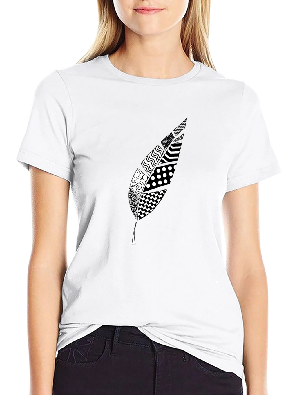 Stylish Feather Graphic Black T-Shirt