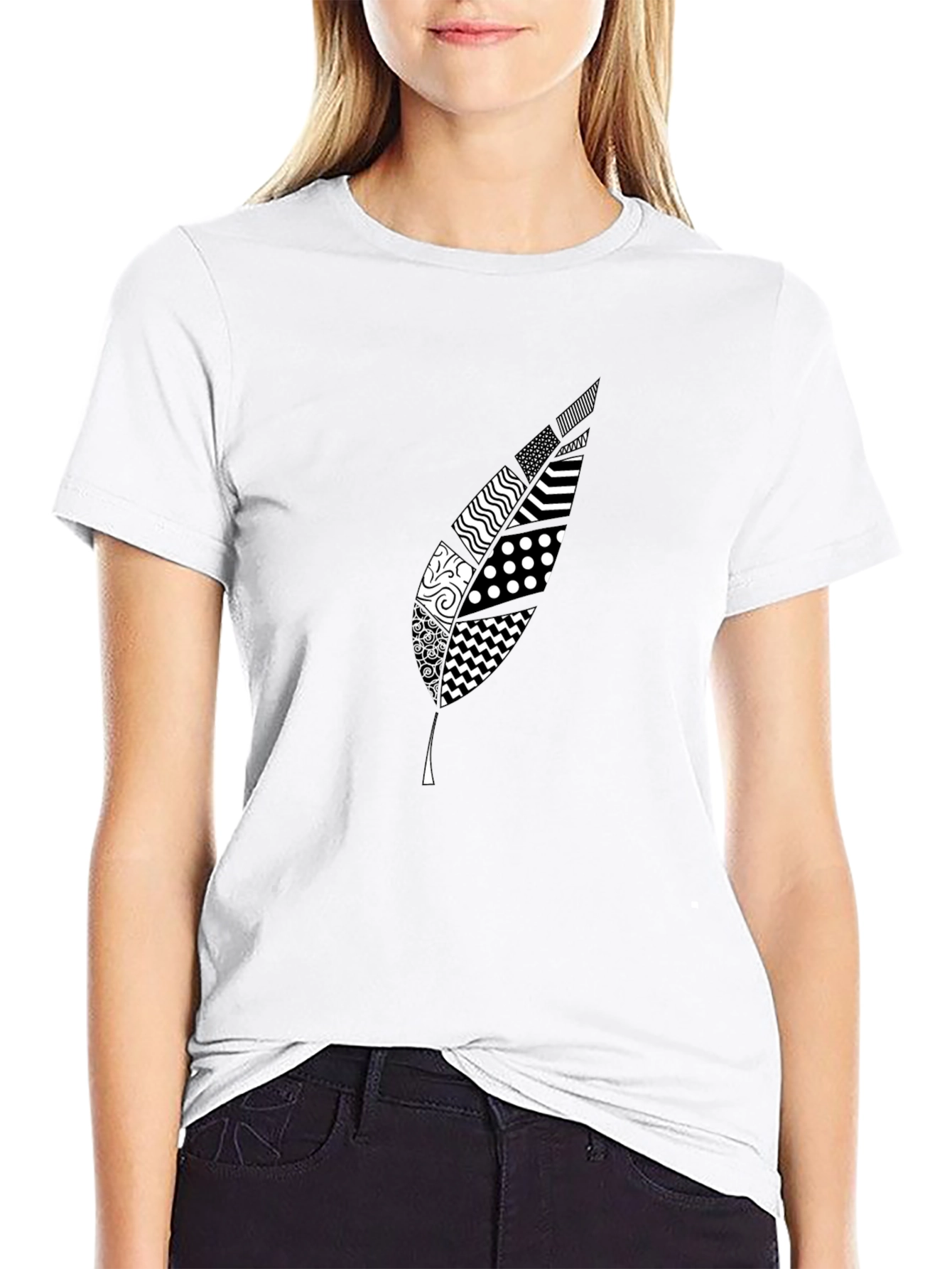 Stylish Feather Graphic Black T-Shirt