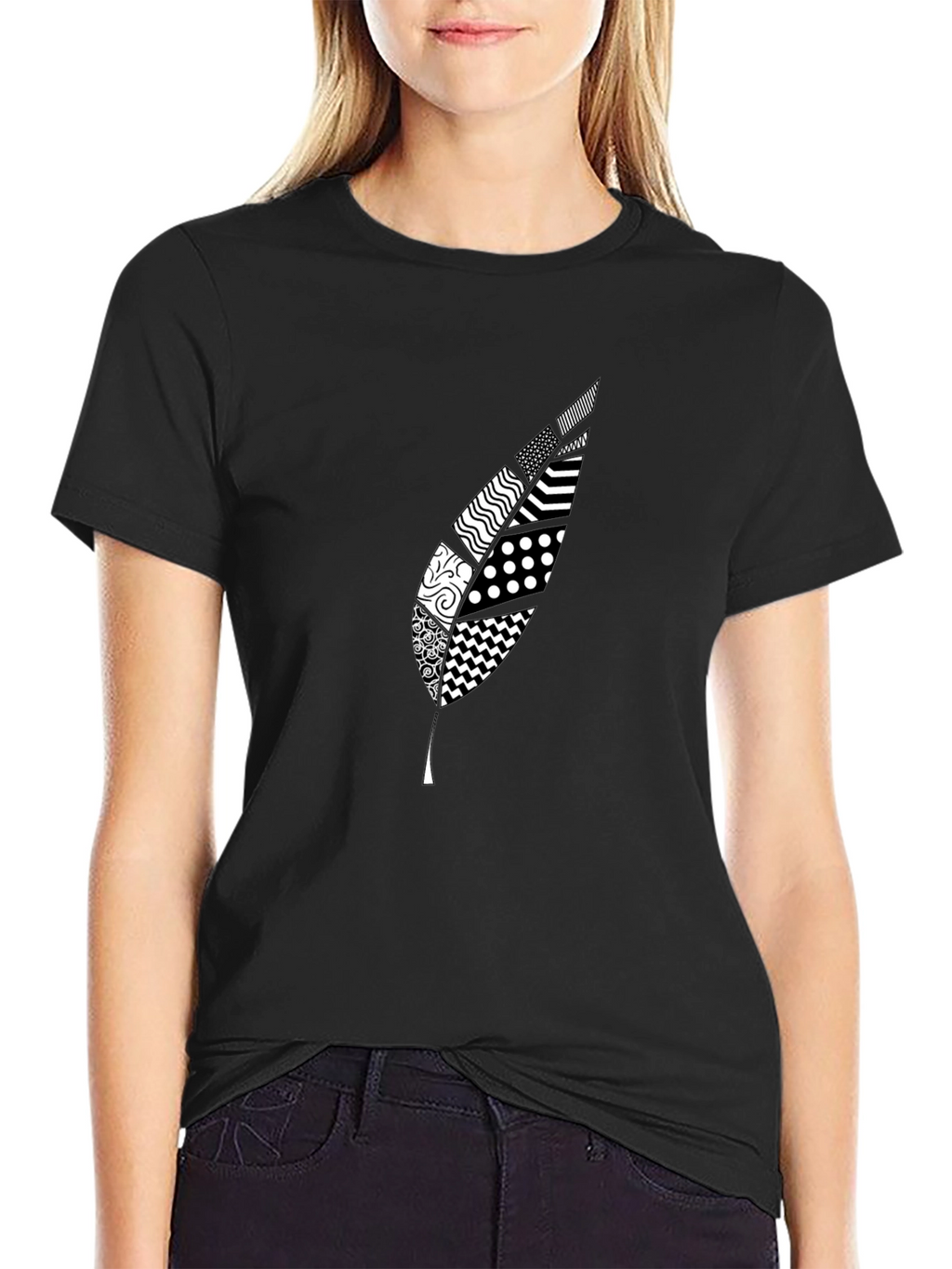 Stylish Feather Graphic Black T-Shirt