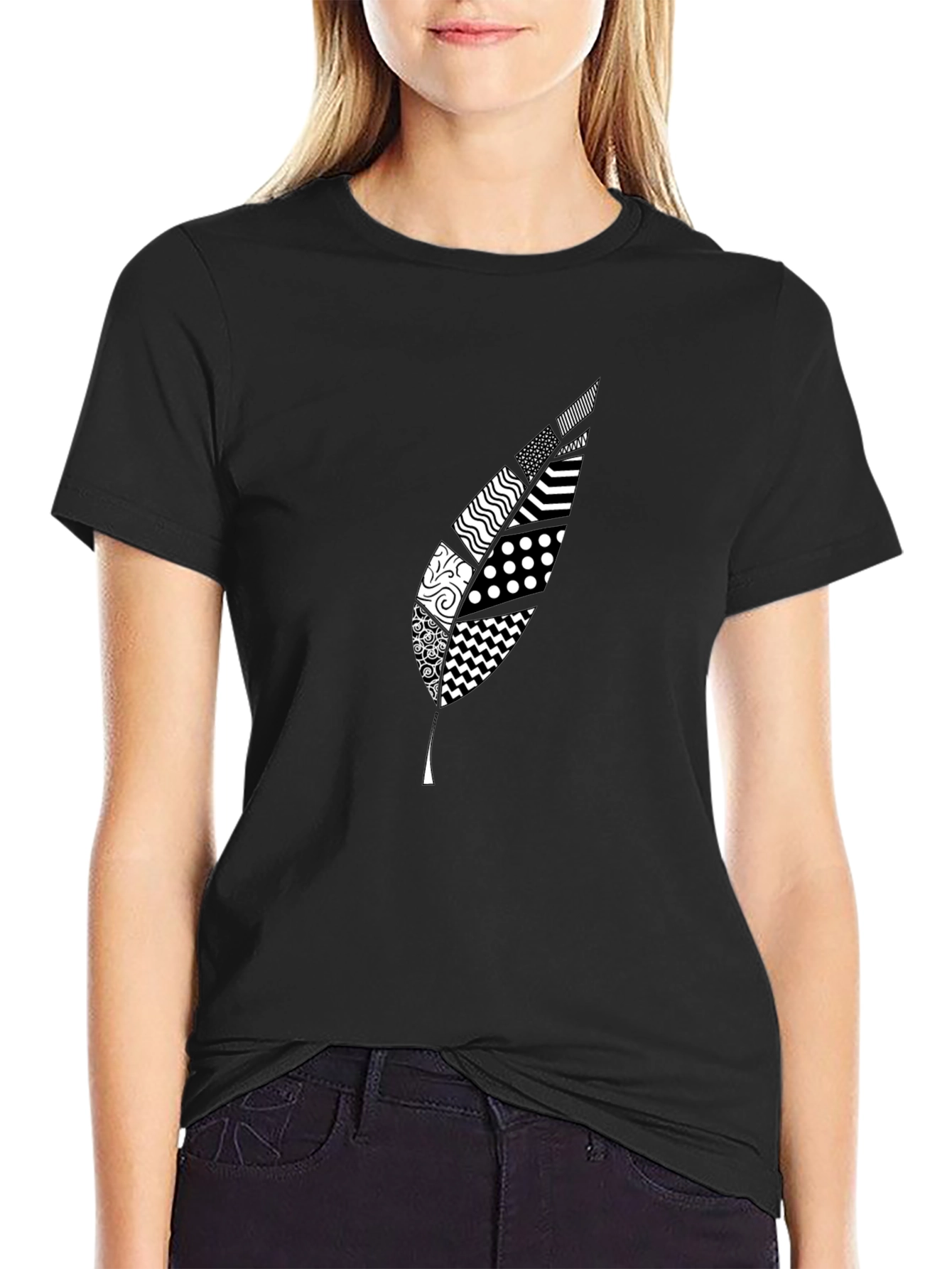 Stylish Feather Graphic Black T-Shirt