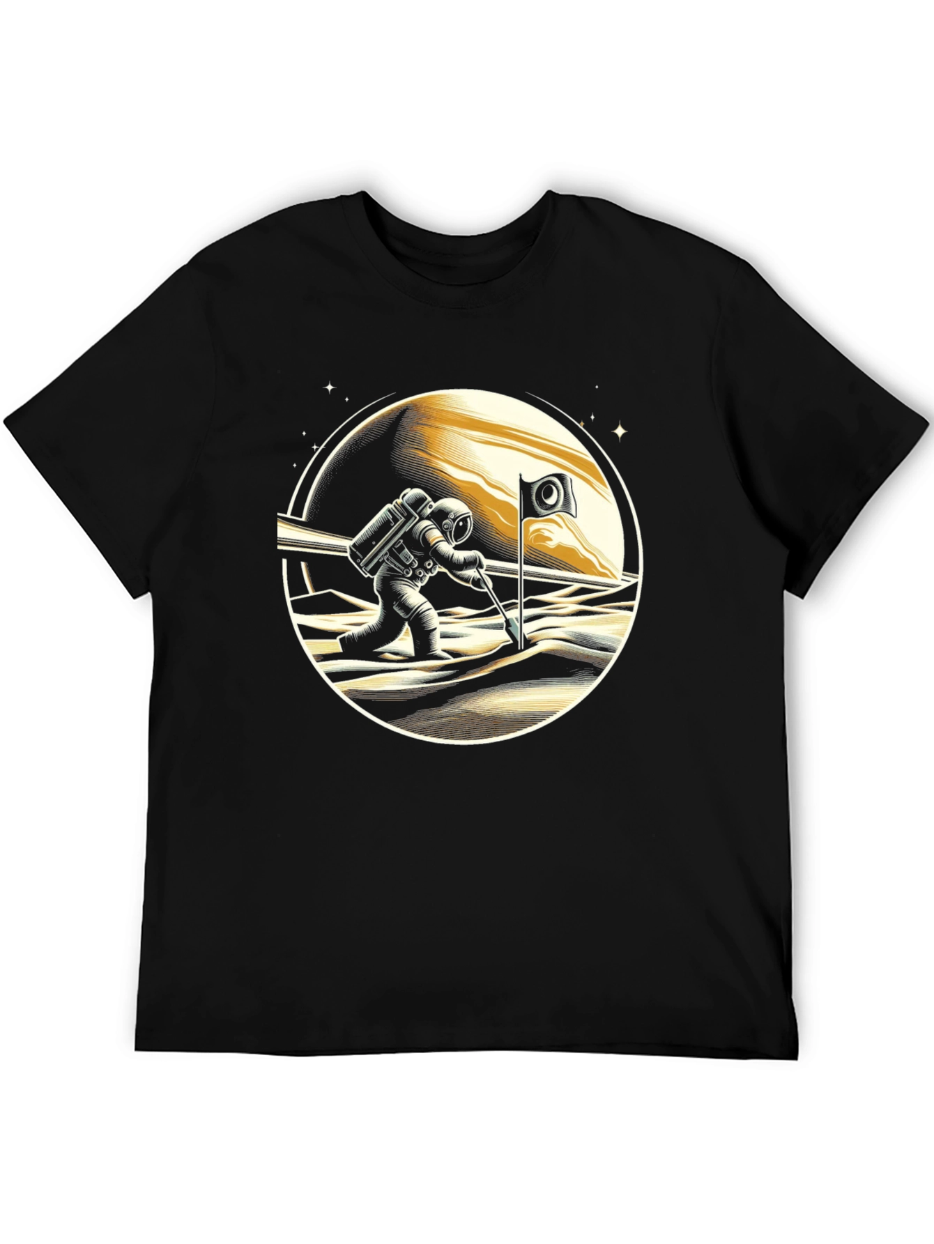 Astronaut Moon Landing Graphic Tee - Black T-Shirt