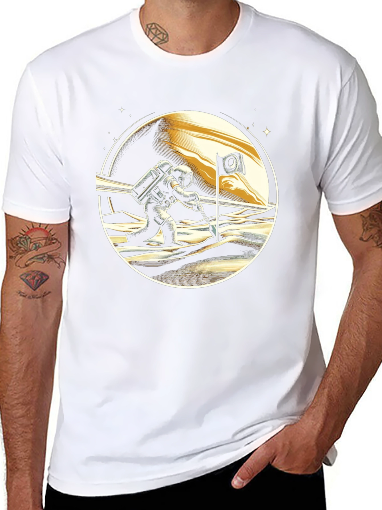 Astronaut Moon Landing Graphic Tee - Black T-Shirt