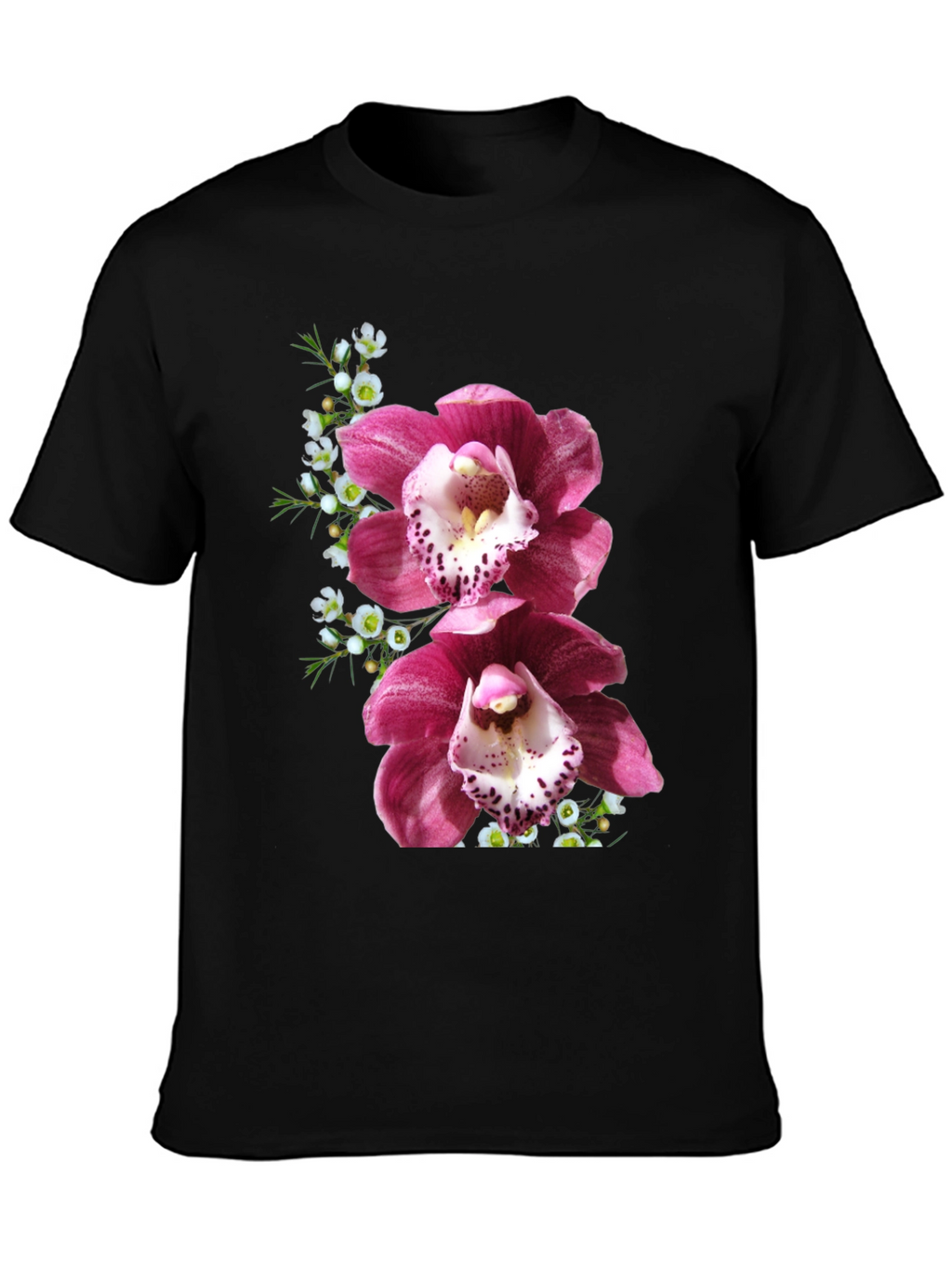 Floral Orchid Print T-Shirt - Black