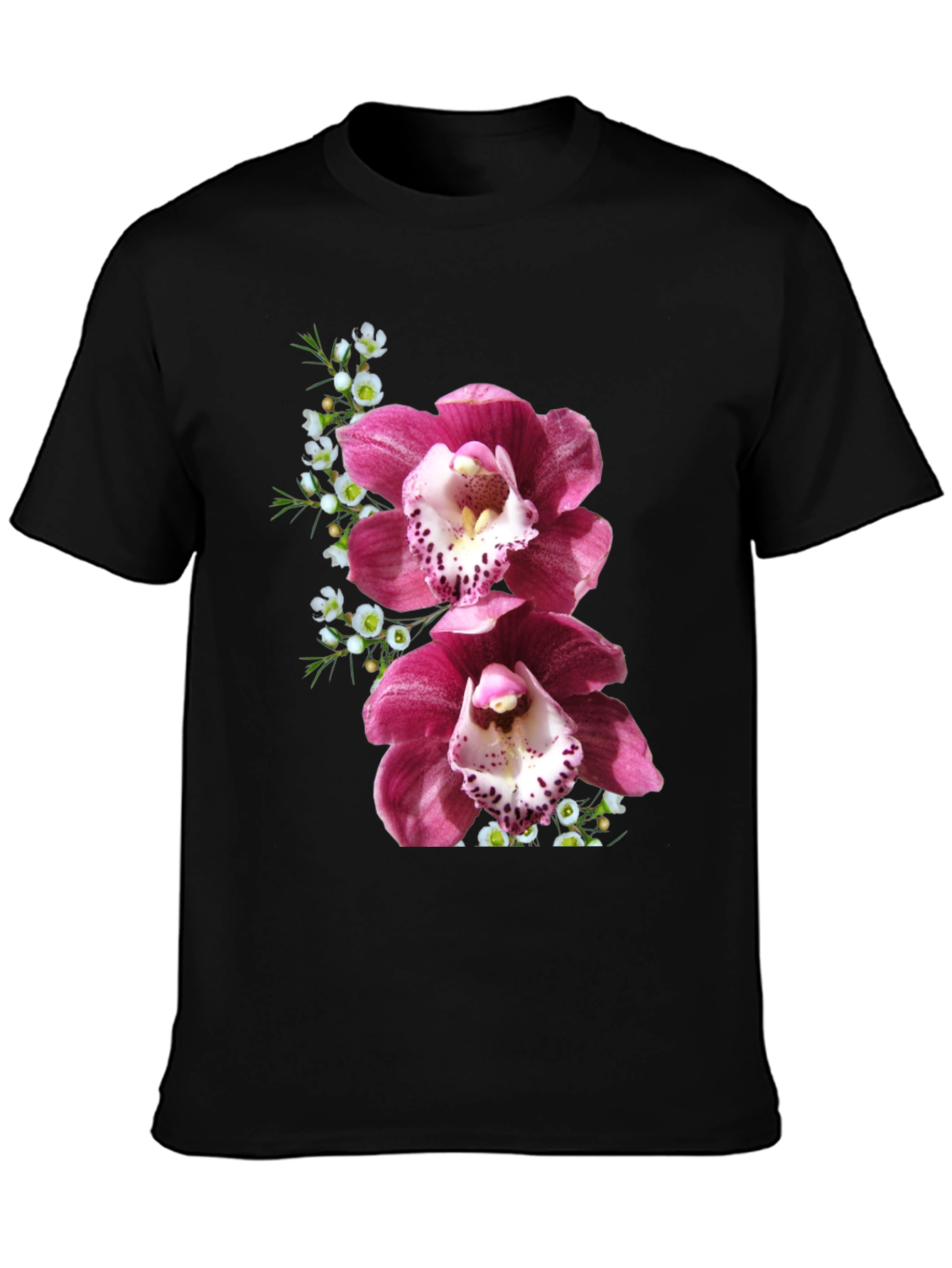 Floral Orchid Print T-Shirt - Black
