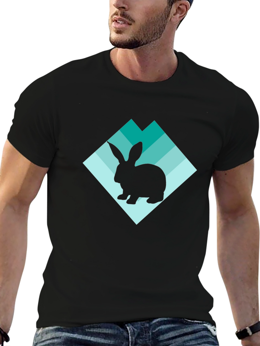 Rabbit Silhouette Graphic Black T-Shirt