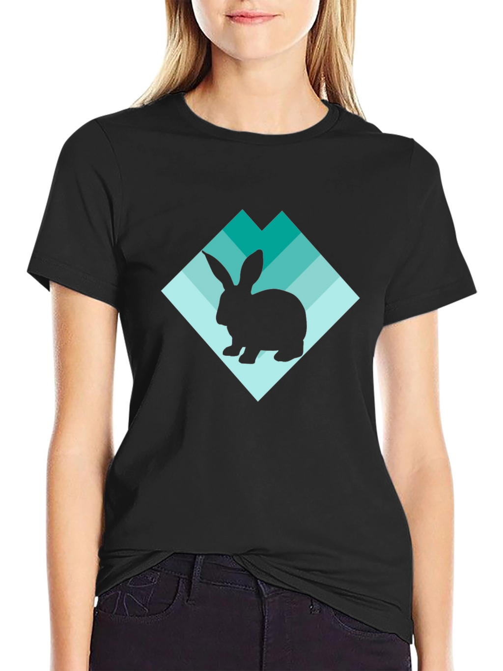 Rabbit Silhouette Graphic Black T-Shirt