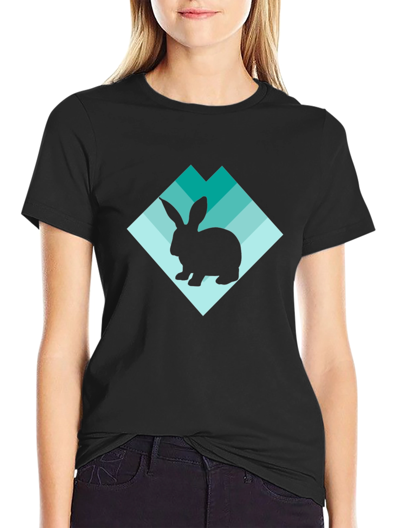 Rabbit Silhouette Graphic Black T-Shirt