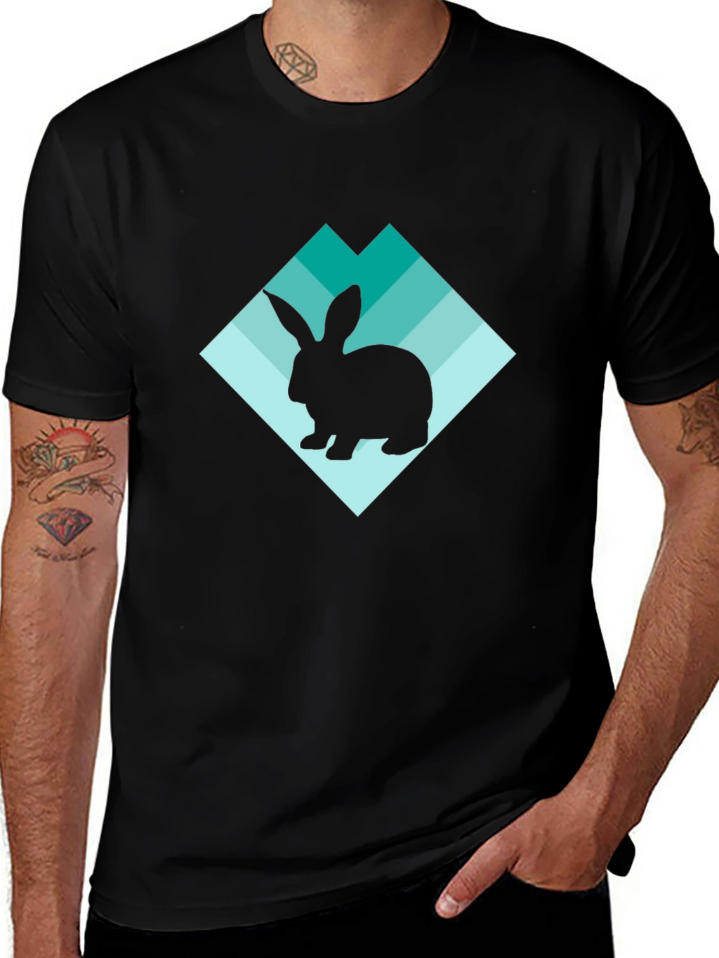 Rabbit Silhouette Graphic Black T-Shirt
