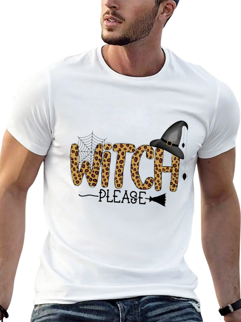 Witch Please Leopard Print Graphic Tee - Halloween