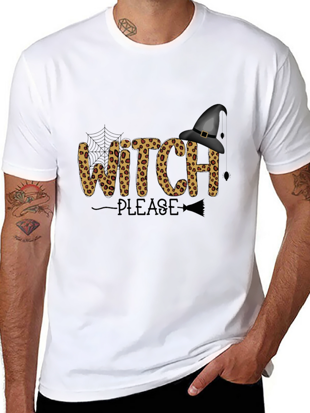 Witch Please Leopard Print Graphic Tee - Halloween