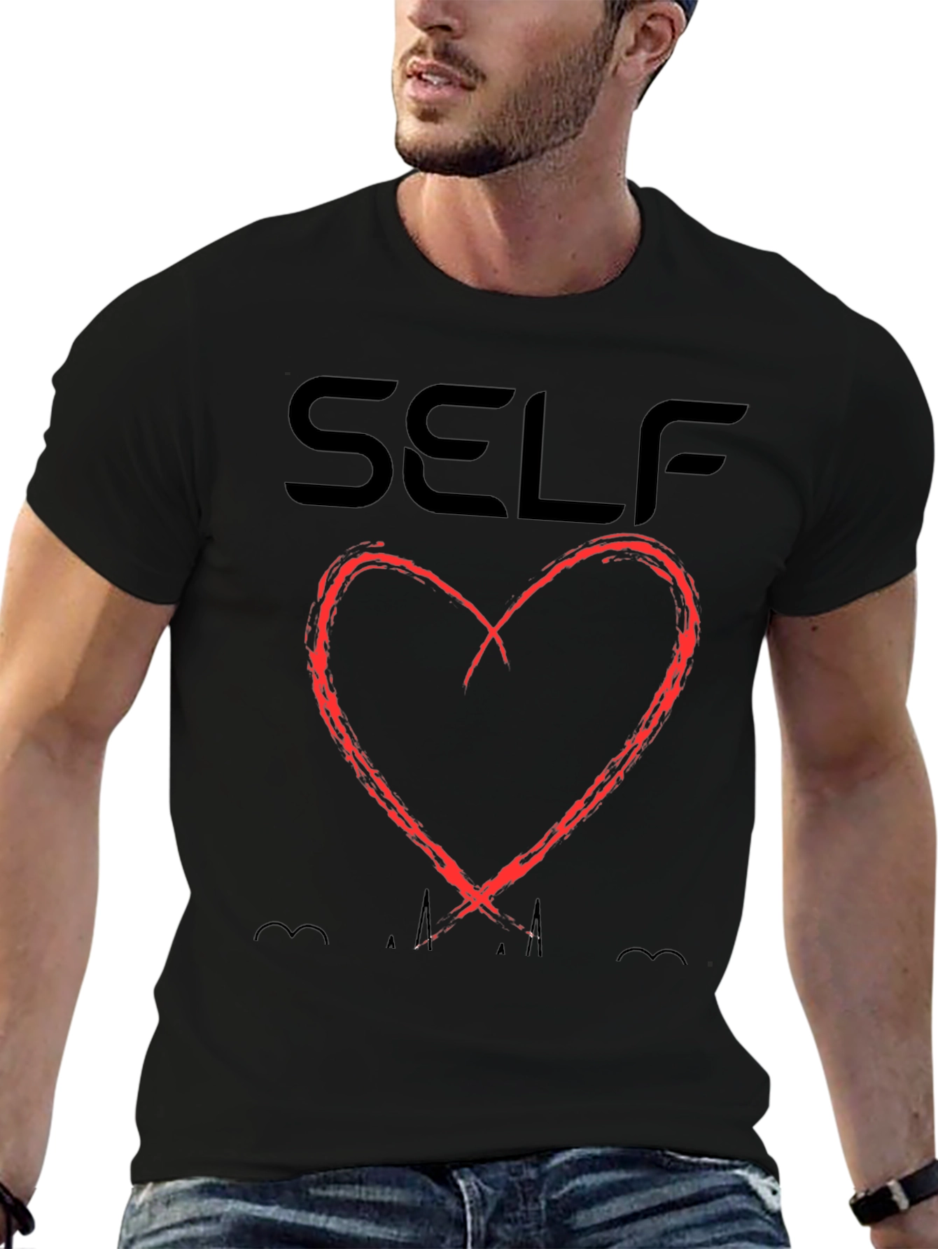 Self Love Black T-Shirt with Heart Design