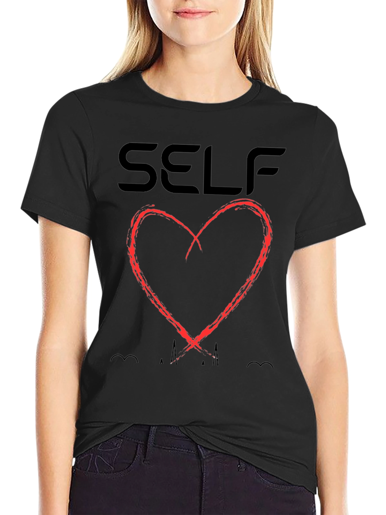 Self Love Black T-Shirt with Heart Design