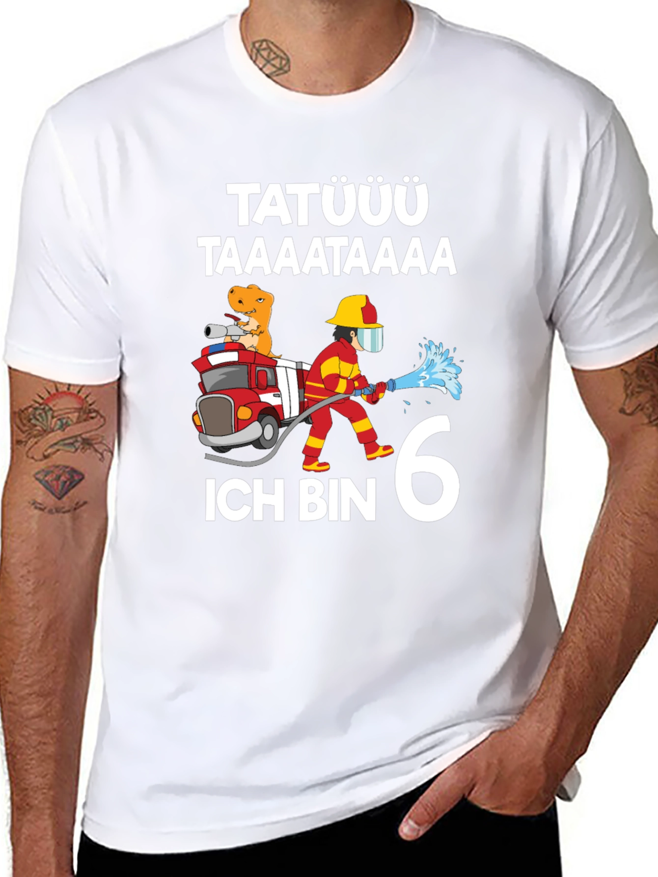 Firefighter Dinosaur 6th Birthday T-Shirt