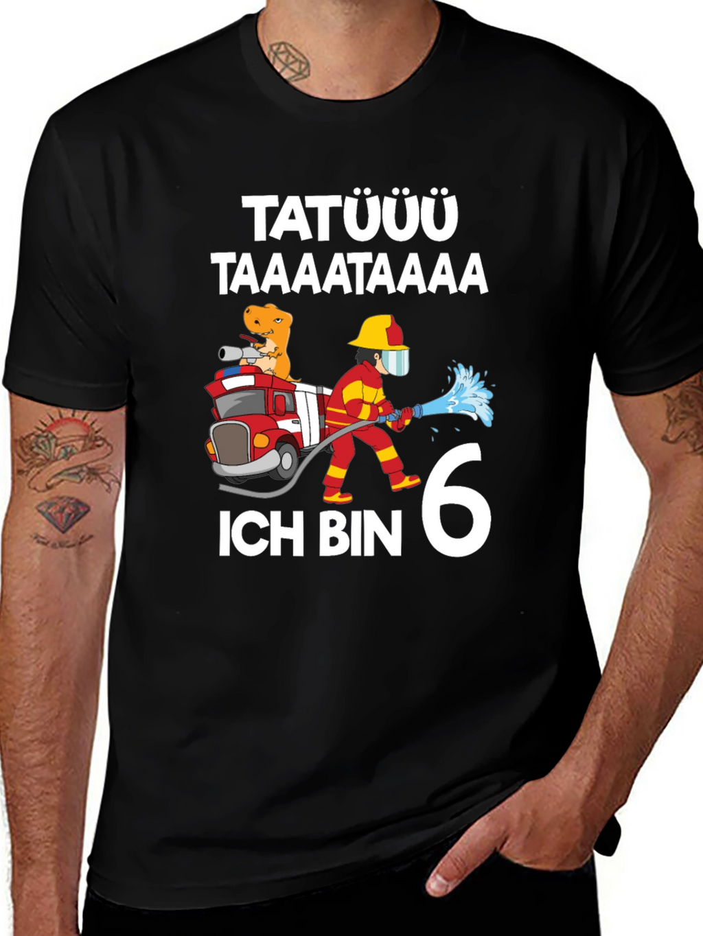 Firefighter Dinosaur 6th Birthday T-Shirt