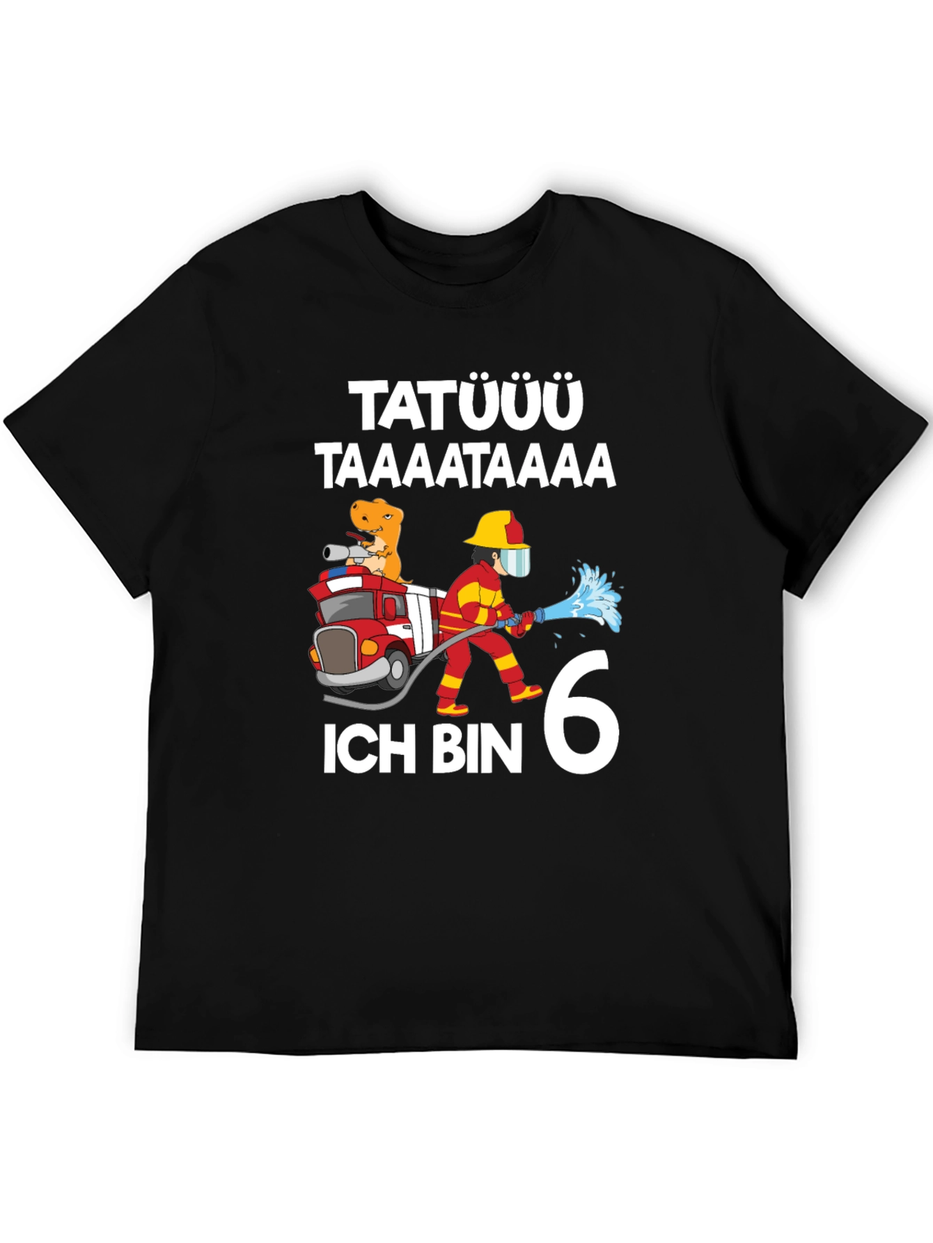 Firefighter Dinosaur 6th Birthday T-Shirt