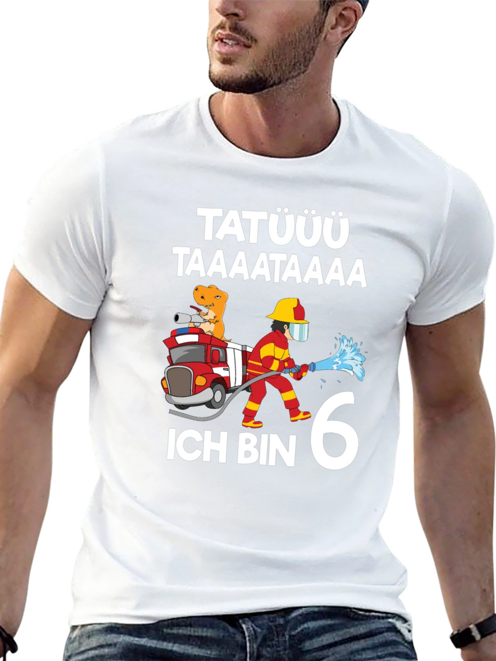 Firefighter Dinosaur 6th Birthday T-Shirt