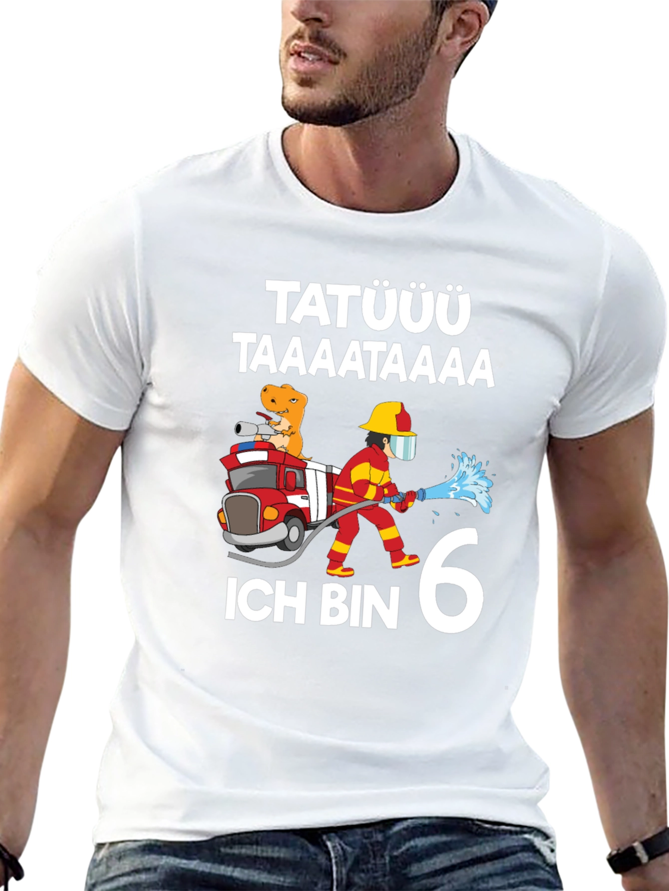Firefighter Dinosaur 6th Birthday T-Shirt