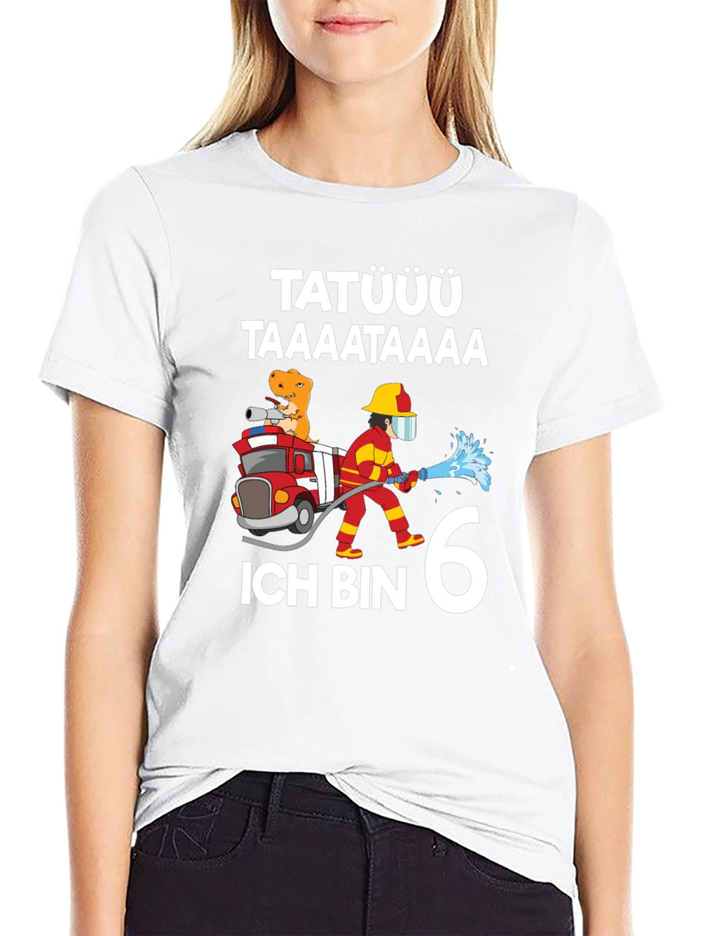 Firefighter Dinosaur 6th Birthday T-Shirt